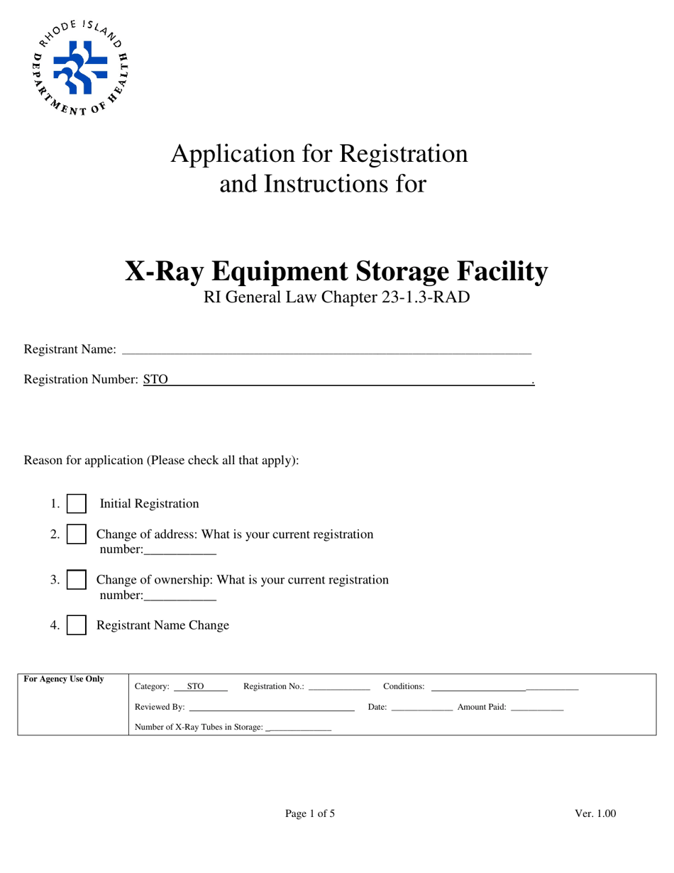 Rhode Island Application for Registration for XRay Equipment Storage