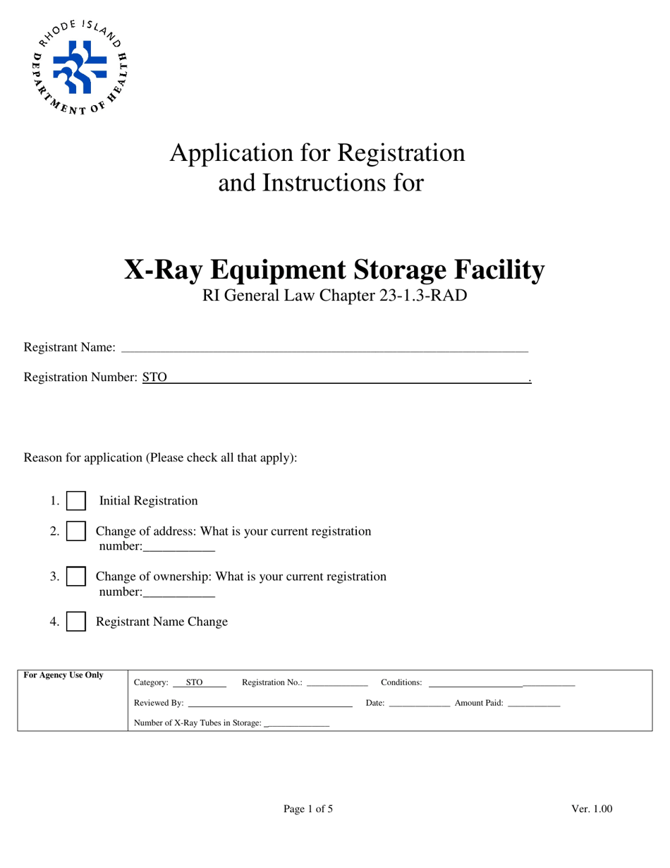 Application for Registration for X-Ray Equipment Storage Facility - Rhode Island, Page 1
