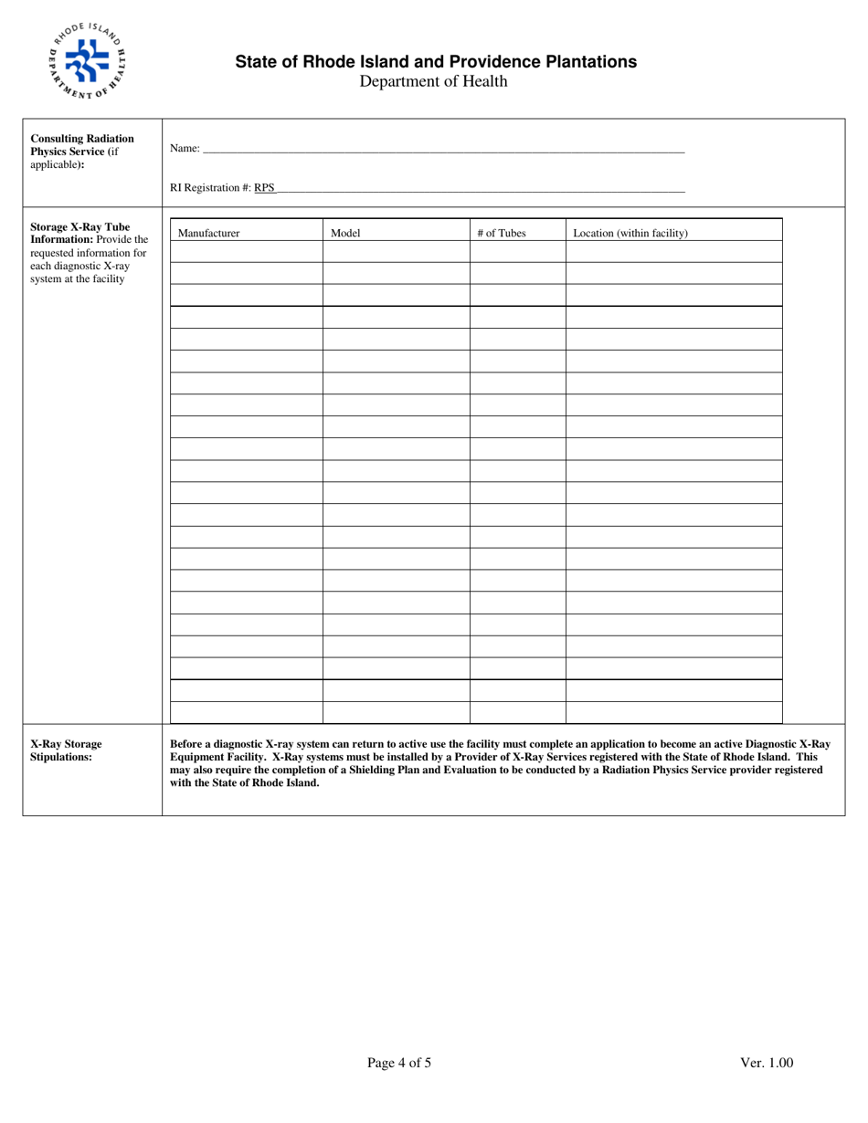 Application for Registration for X-Ray Equipment Storage Facility - Rhode Island, Page 4