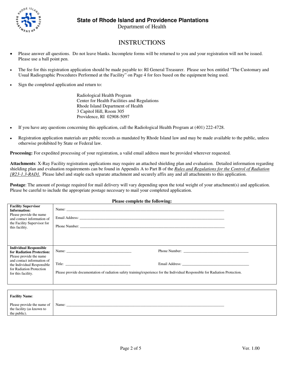 Application for Registration for Facilities Utilizing X-Rays for Non-healing Arts - Oth - Rhode Island, Page 2