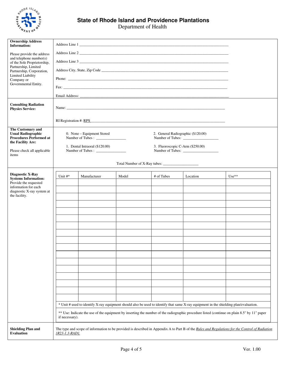Application for Registration for Facilities Utilizing X-Rays for Non-healing Arts - Oth - Rhode Island, Page 4