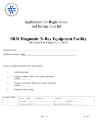 Document preview: Application for Registration for Srm Diagnostic X-Ray Equipment Facility - Rhode Island