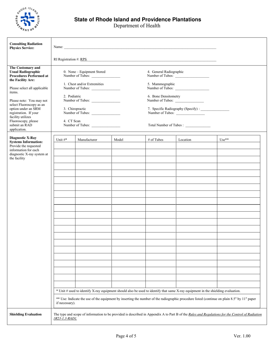 Application for Registration for Srm Diagnostic X-Ray Equipment Facility - Rhode Island, Page 4
