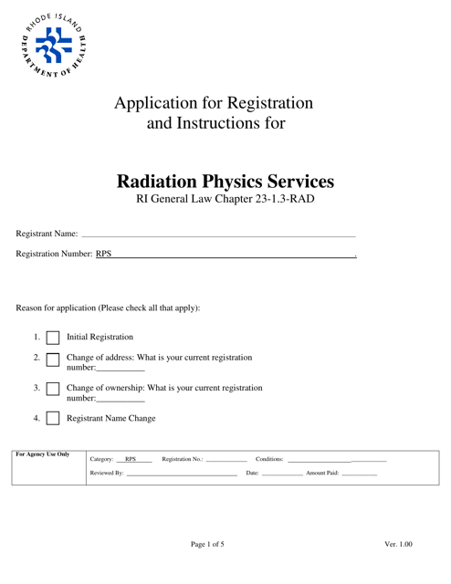 Application for Registration for Radiation Physics Services - Rhode Island Download Pdf