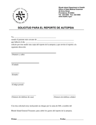 Document preview: Solicitud Para El Reporte De Autopsia - Rhode Island (Spanish)