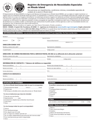 Document preview: Registro De Emergencia De Necesidades Especiales En Rhode Island - Rhode Island (Spanish)