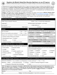 Document preview: Special Needs Registry Form - Rhode Island (French)