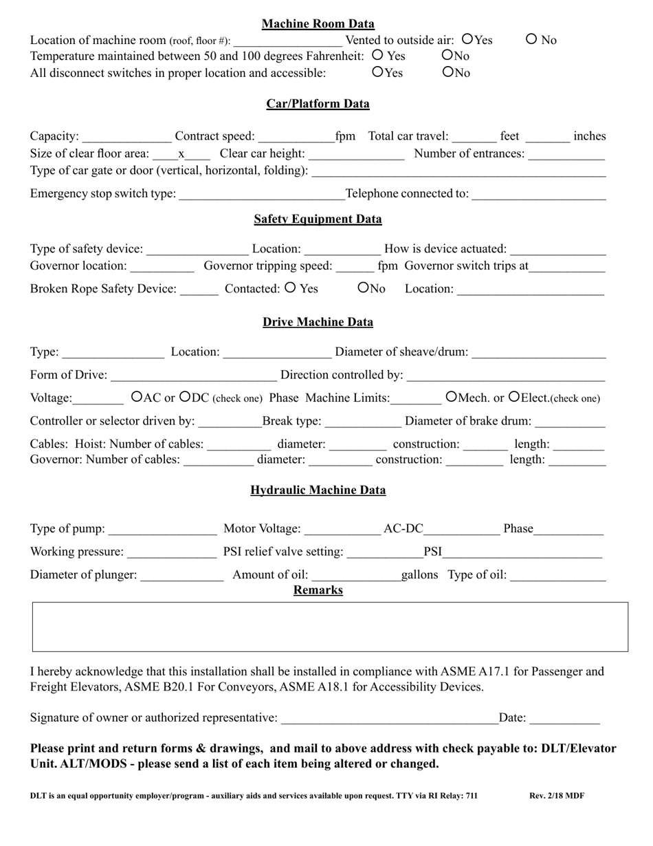 Application for Permit to Install / Modernize Vertical Devices - Rhode Island, Page 2