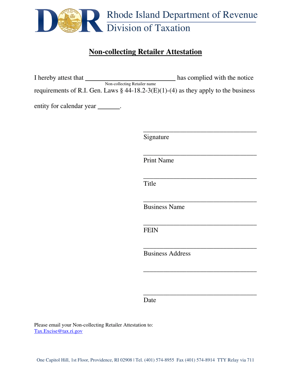 Non-collecting Retailer Attestation Form - Rhode Island, Page 1