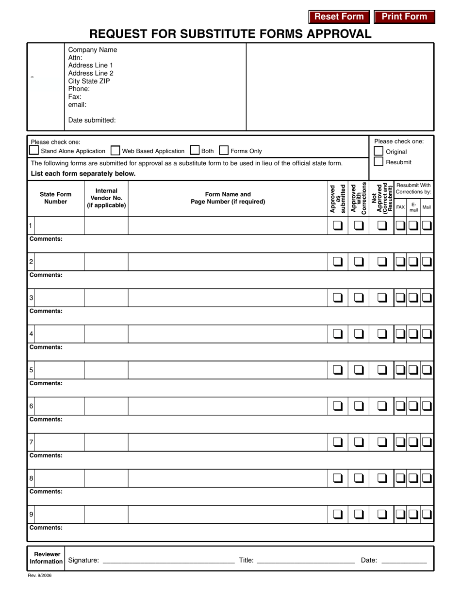 Request for Substitute Forms Approval - Rhode Island, Page 1