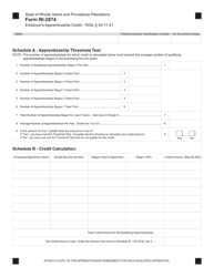 Document preview: Form RI-2874 Employer's Apprenticeship Credit - Rhode Island