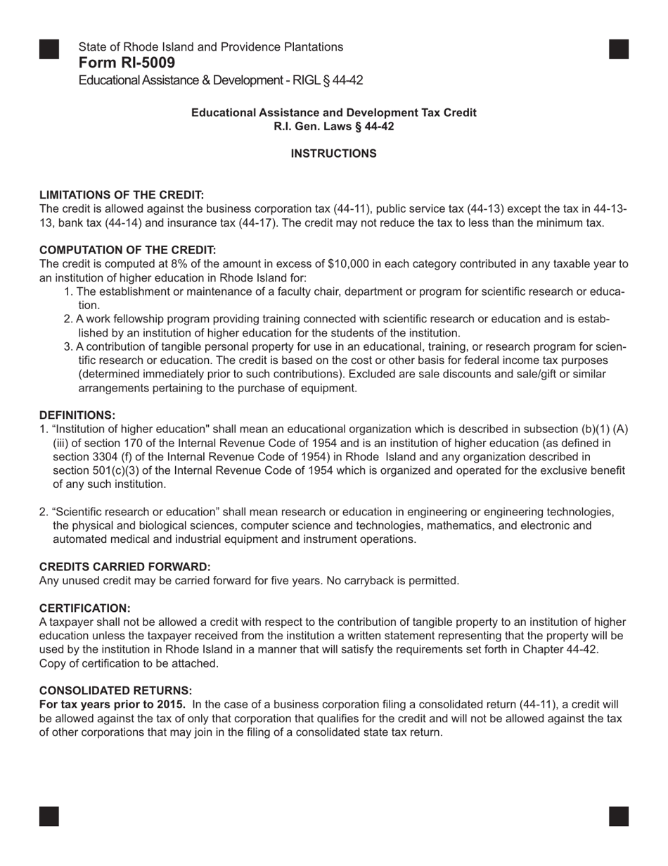 Form RI-5009 Donations Credit for Higher Education - Rhode Island, Page 2