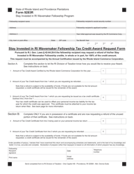 Document preview: Form 9283R Stay Invested in Ri Wavemaker Fellowship Program Tax Credit Award Request Form - Rhode Island