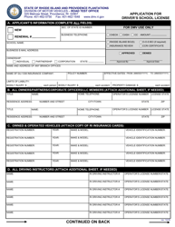 Document preview: Application for Driver's School License - Rhode Island