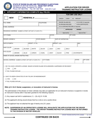 Document preview: Application for Driver Training Instructor License - Rhode Island
