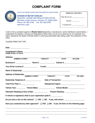 Document preview: Complaint Form - Rhode Island