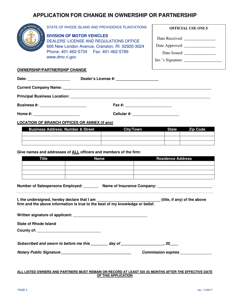 Application for Change in Ownership or Partnership - Rhode Island, Page 3