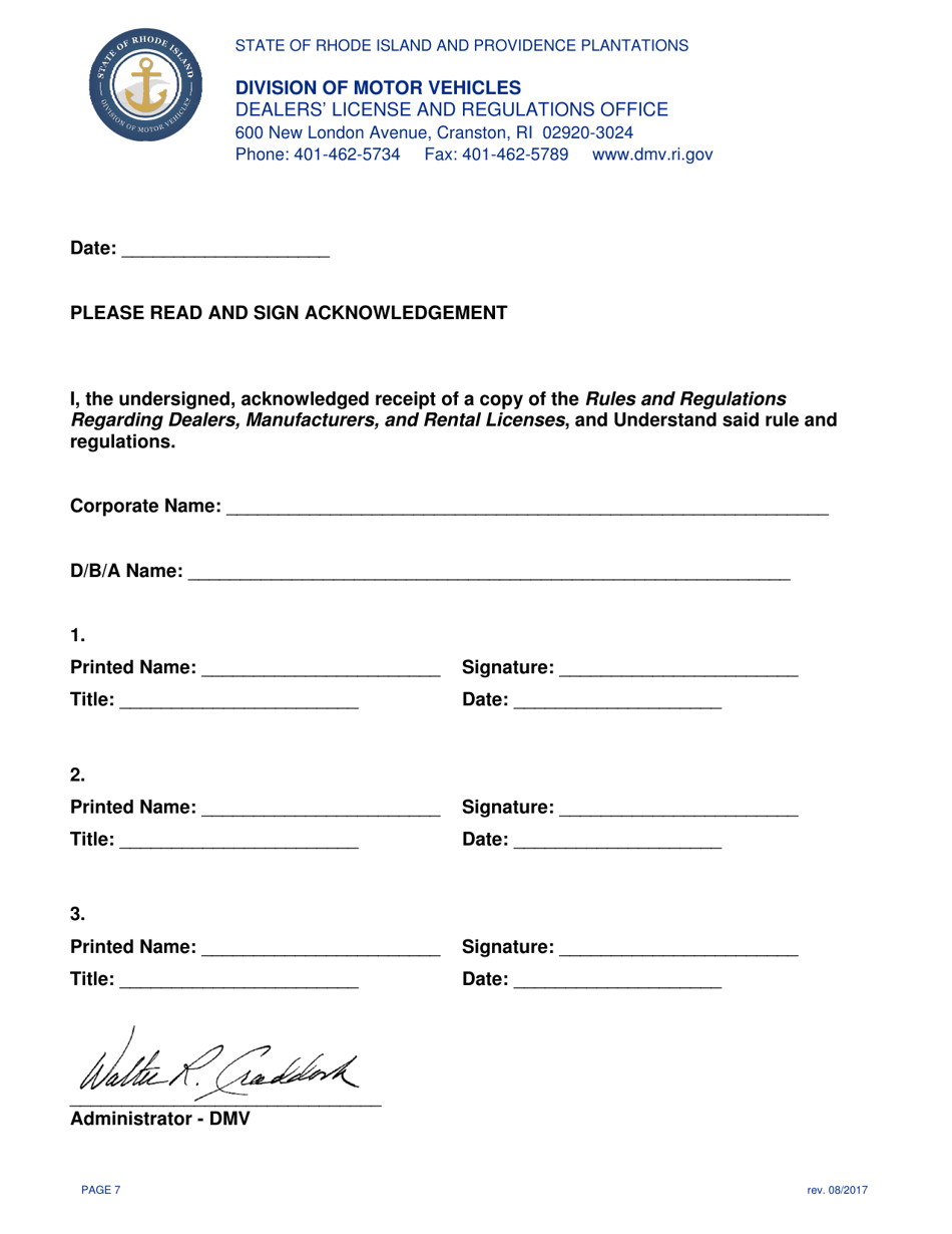 Application for Change in Ownership or Partnership - Rhode Island, Page 7