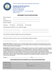Document preview: Intransit Plate Application Form - Rhode Island