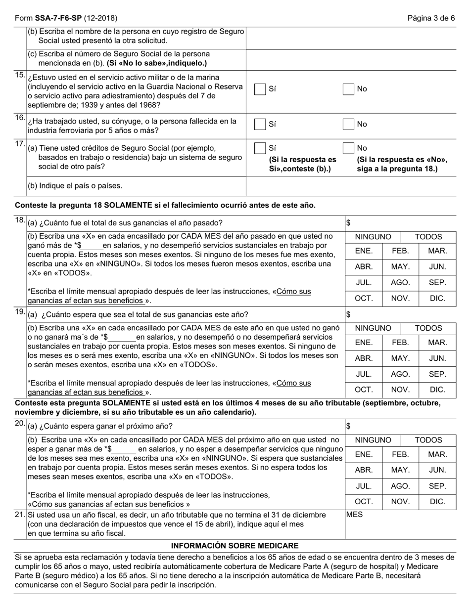 Form SSA-7-F6-SP Solicitud Para Beneficios De Seguro De Padres (English / Spanish), Page 3