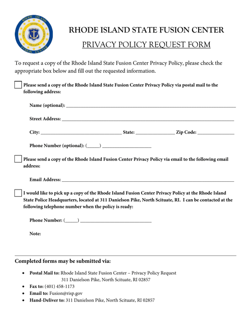Privacy Policy Request Form - Rhode Island Download Pdf