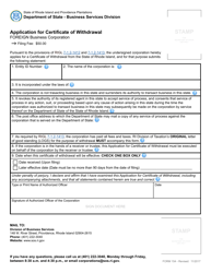 Form 154 Application for Certificate of Withdrawal for a Foreign Business Corporation - Rhode Island, Page 2