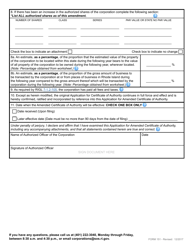Form 151 Application for Amended Certificate of Authority by a Foreign Business Corporation - Rhode Island, Page 4