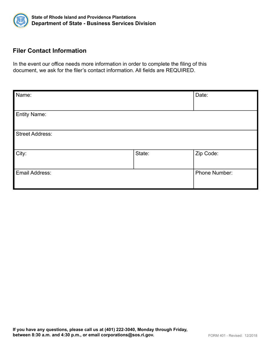 Form 401 Articles of Amendment to Articles of Organization for Domestic Limited Liability Company - Rhode Island, Page 4