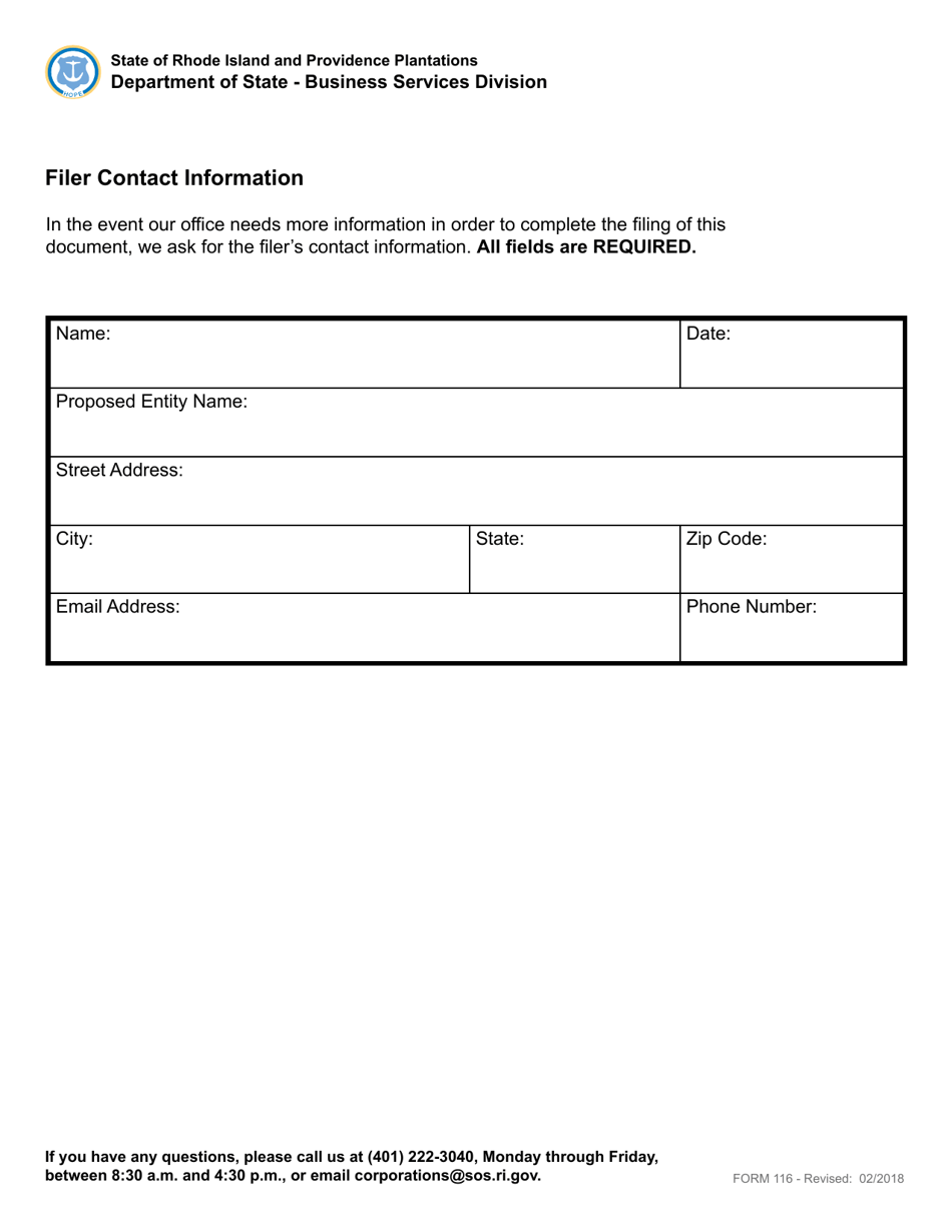 Form 116 Articles of Incorporation for a Domestic Workers Cooperative - Rhode Island, Page 4