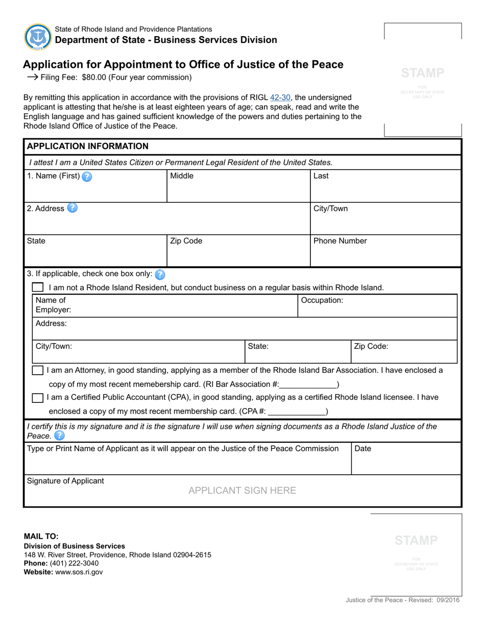 Application for Appointment to Office of Justice of the Peace - Rhode Island, Page 2