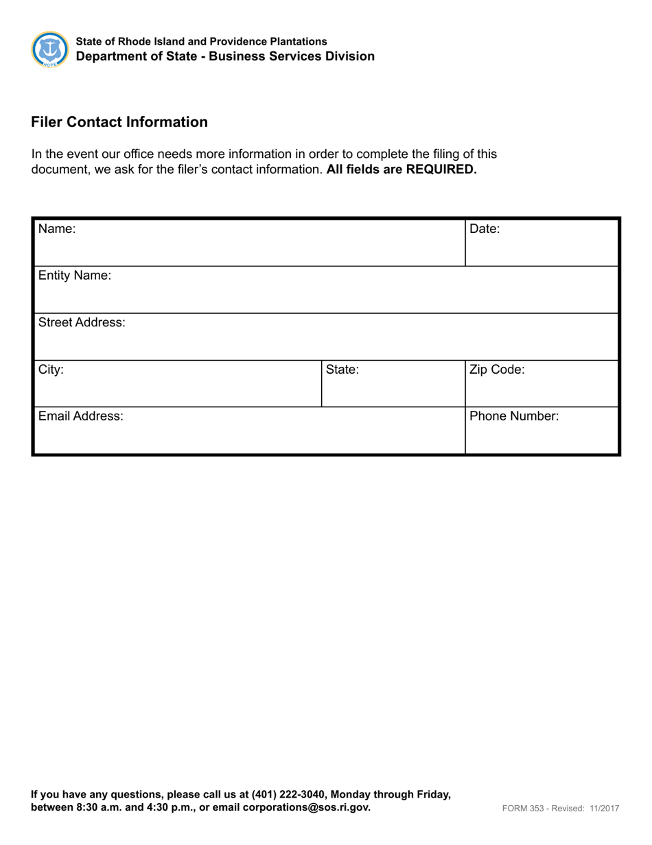 Form 353 Certificate of Cancellation of Registration of a Limited Partnership - Rhode Island, Page 3