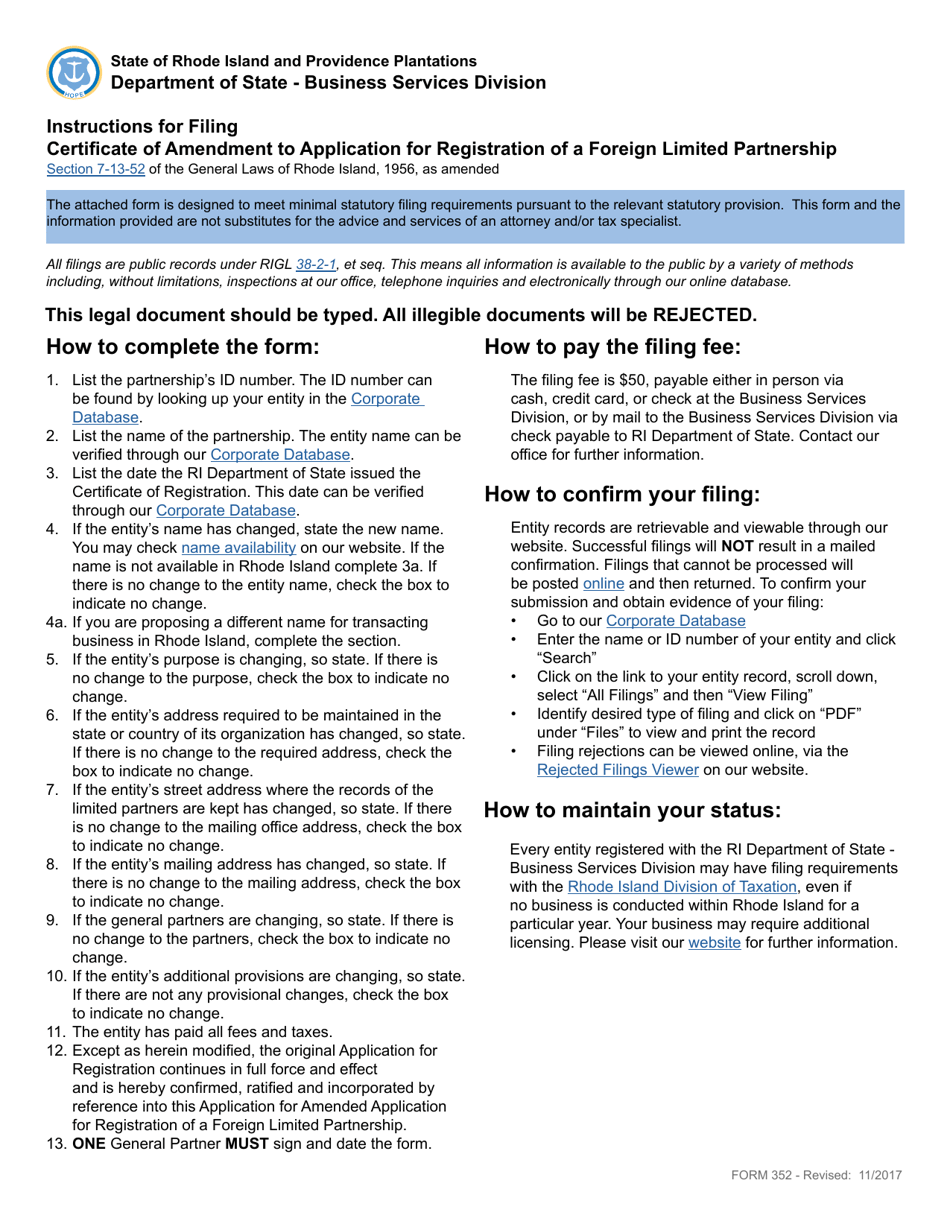 Form 352 - Fill Out, Sign Online and Download Fillable PDF, Rhode ...