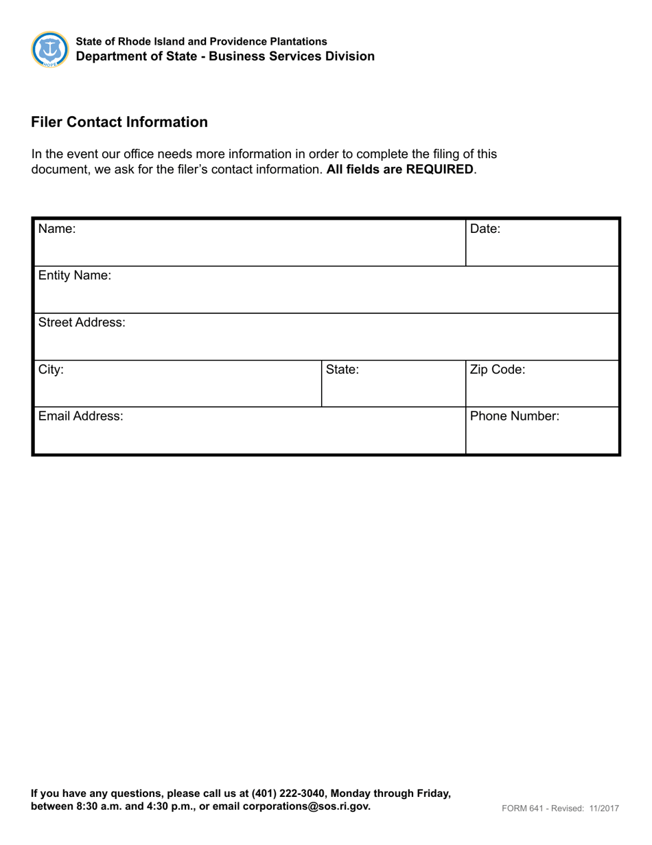 Form 641 Statement of Change of Agent - Domestic or Foreign Non-profit Corporation - Rhode Island, Page 3
