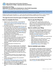 Document preview: Form 250 Application for Certificate of Authority for a Non-profit Corporation - Rhode Island