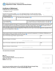 Form 254 Certificate of Withdrawal - Foreign Non-profit Corporation - Rhode Island, Page 2