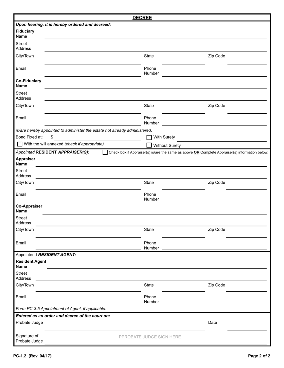 Form PC-1.2 Administration De Bonis Non or Administration De Bonis Non Cum Testamento Annexo - Rhode Island, Page 2