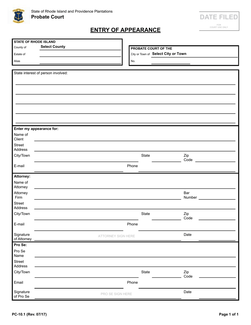 Form PC-10.1 Entry of Appearance - Rhode Island, Page 1