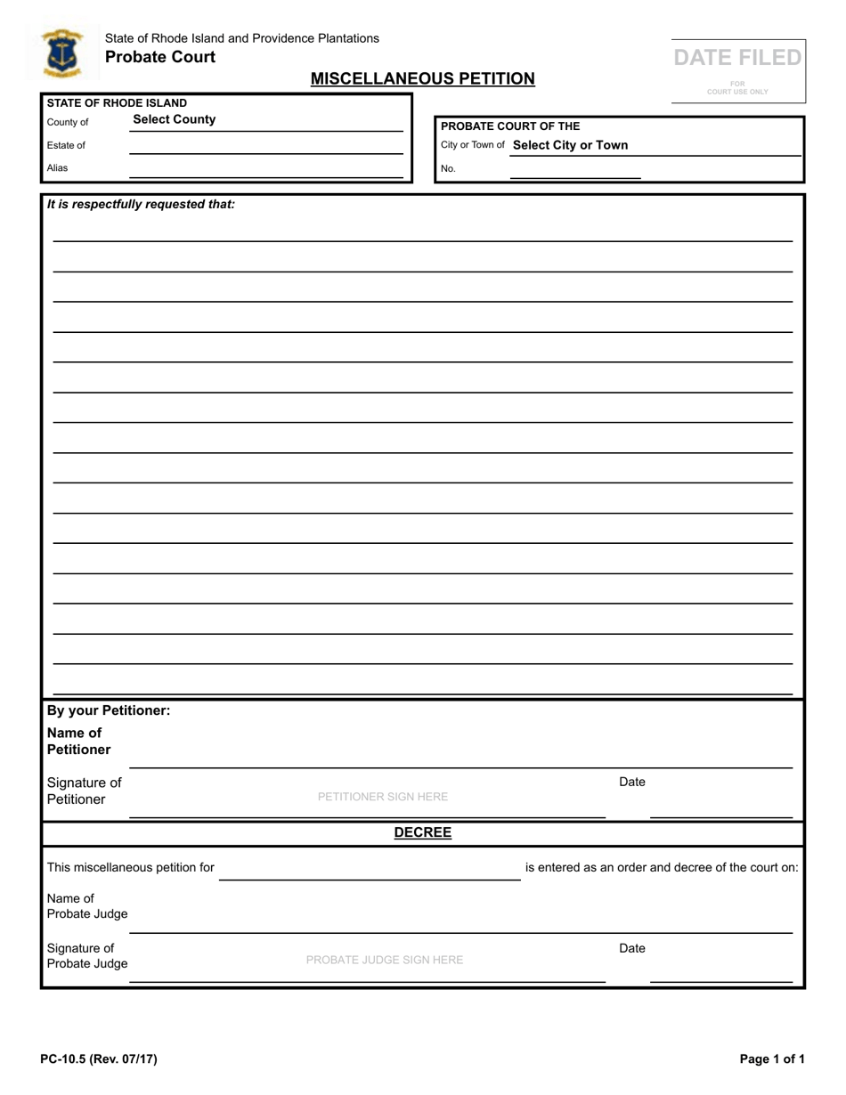 Form PC-10.5 Miscellaneous Petition - Rhode Island, Page 1
