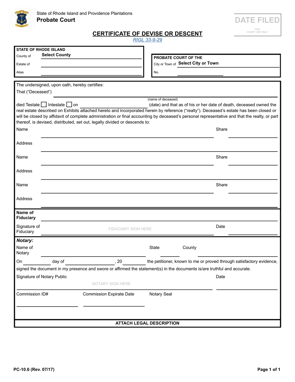 Form PC 10 6 Fill Out Sign Online and Download Fillable PDF Rhode