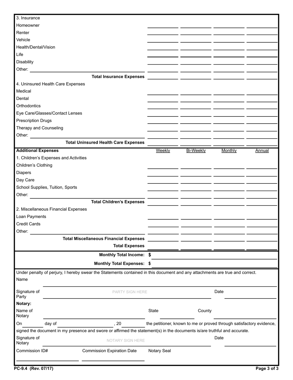 Form PC-9.4 Allowance for Support of Family - Rhode Island, Page 3