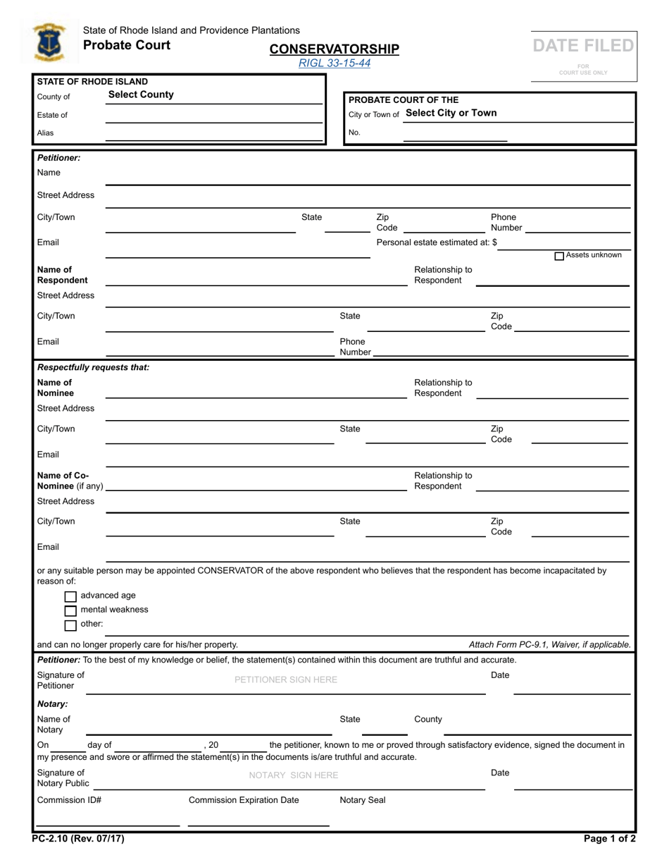 Form PC-2.10 Conservatorship - Rhode Island, Page 1
