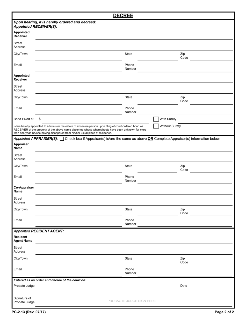 Form PC-2.13 Receiver - Rhode Island, Page 2