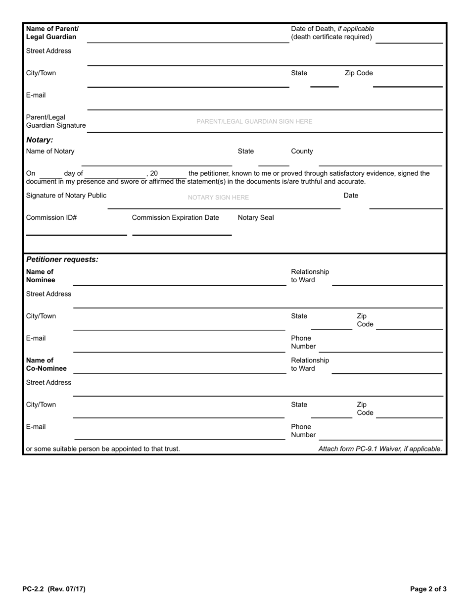 Form PC-2.2 Minor Guardianship - Rhode Island, Page 2