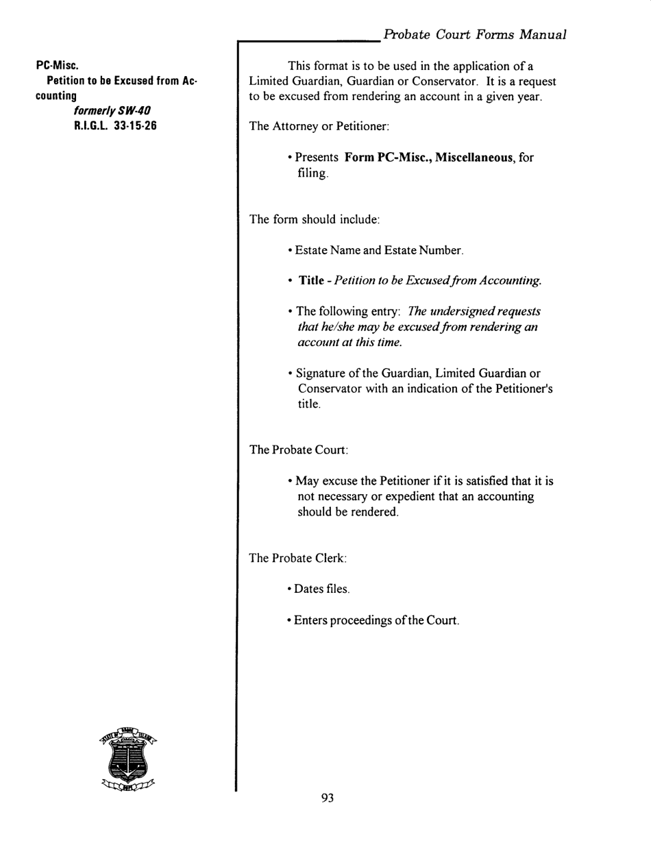 Form PC-MISC Petition to Be Excused From Accounting - Rhode Island, Page 1