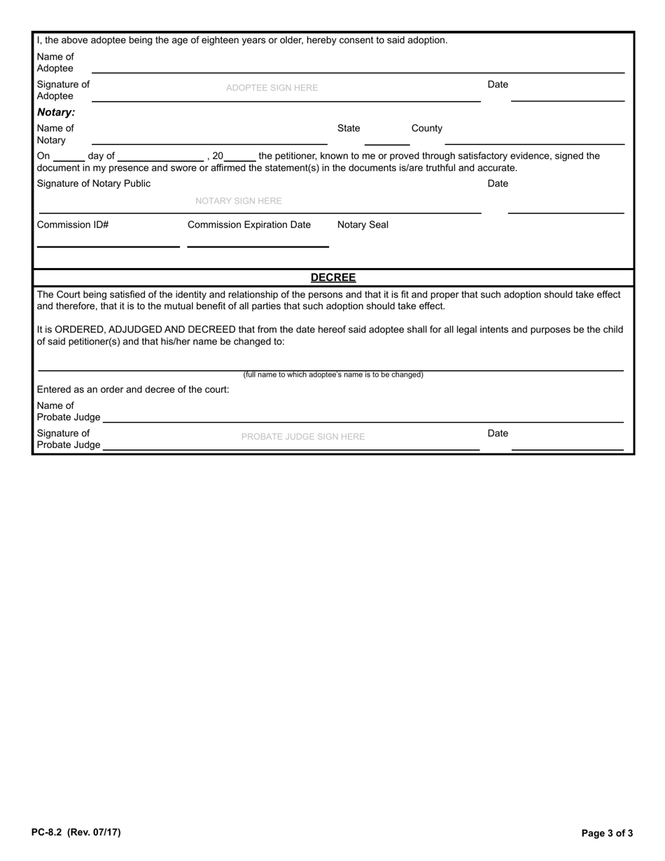 Form PC-8.2 Adult Adoption Petition and Change of Name - Rhode Island, Page 3