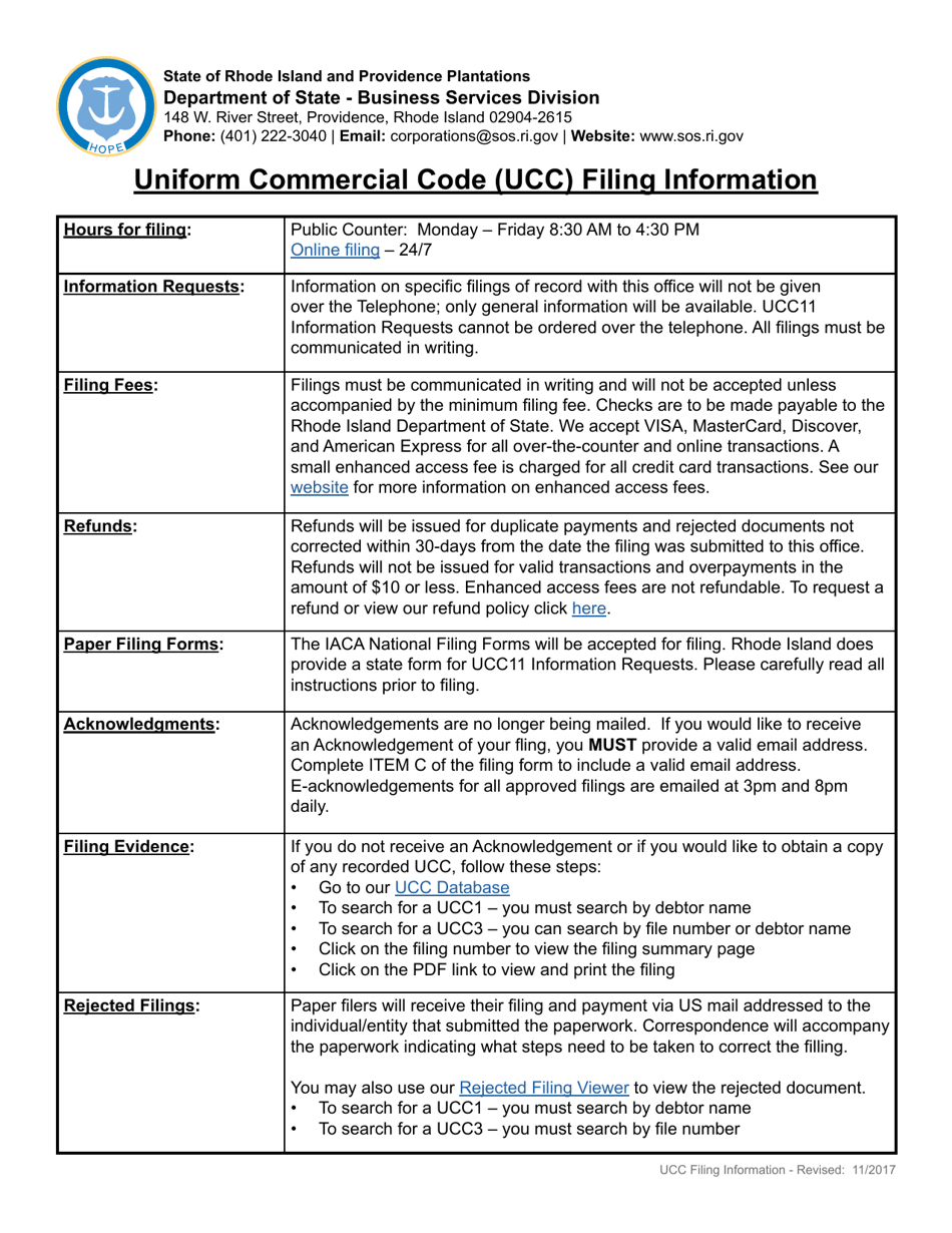 Form UCC1AD Ucc Financing Statement Addendum - Rhode Island, Page 1