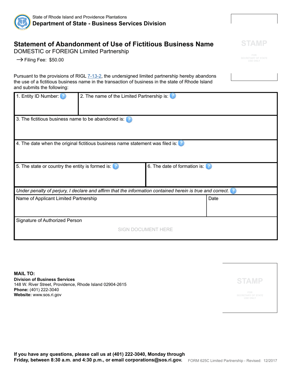 Form 625C Statement of Abandonment of Use of Fictitious Business Name - Rhode Island, Page 2