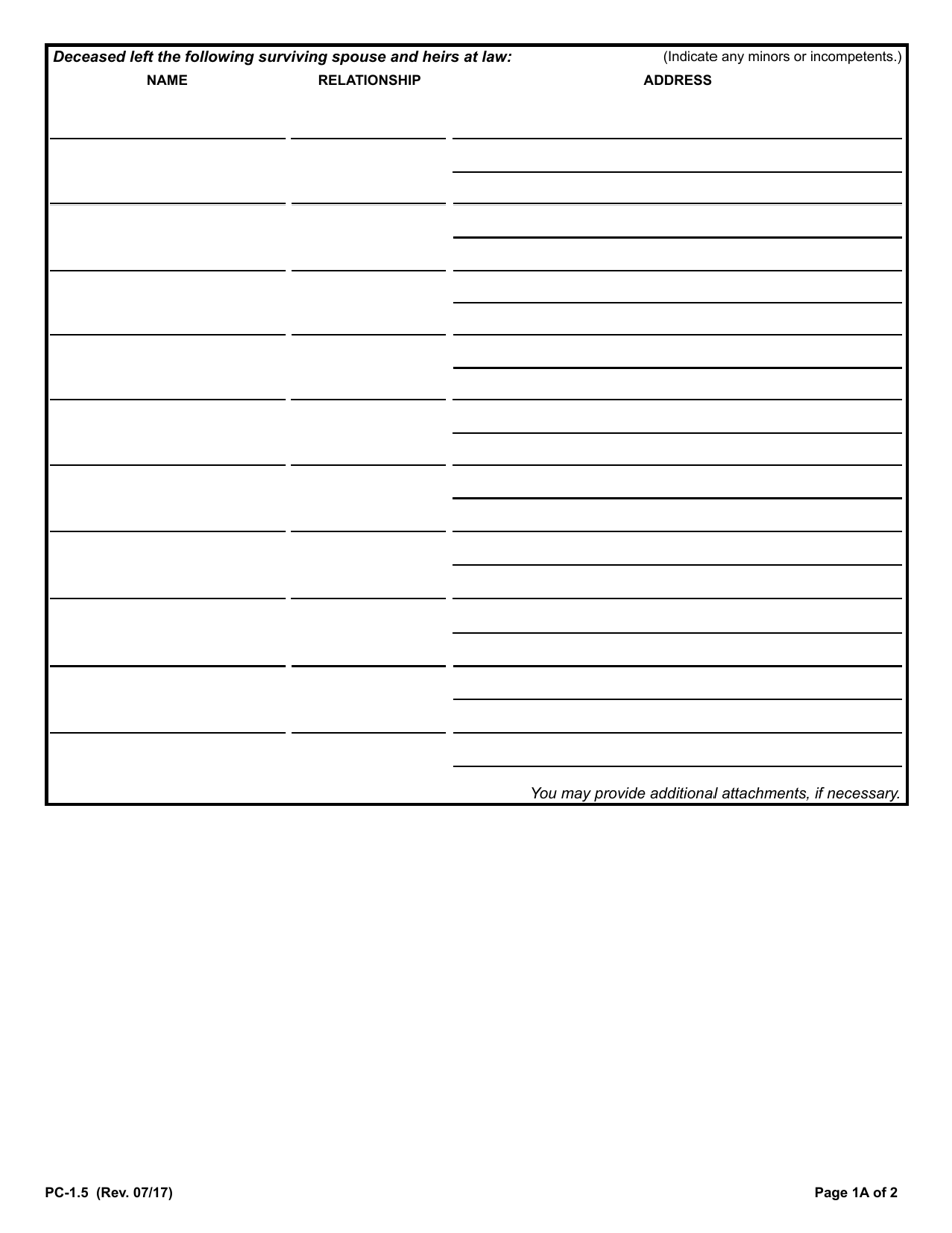 Form PC-1.5 Petition for Probate of Will - Rhode Island, Page 2