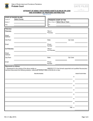 Form PC-1.11 Affidavit of Newly Discovered Assets $5000 or Less and Statement of Proposed Distribution - Rhode Island
