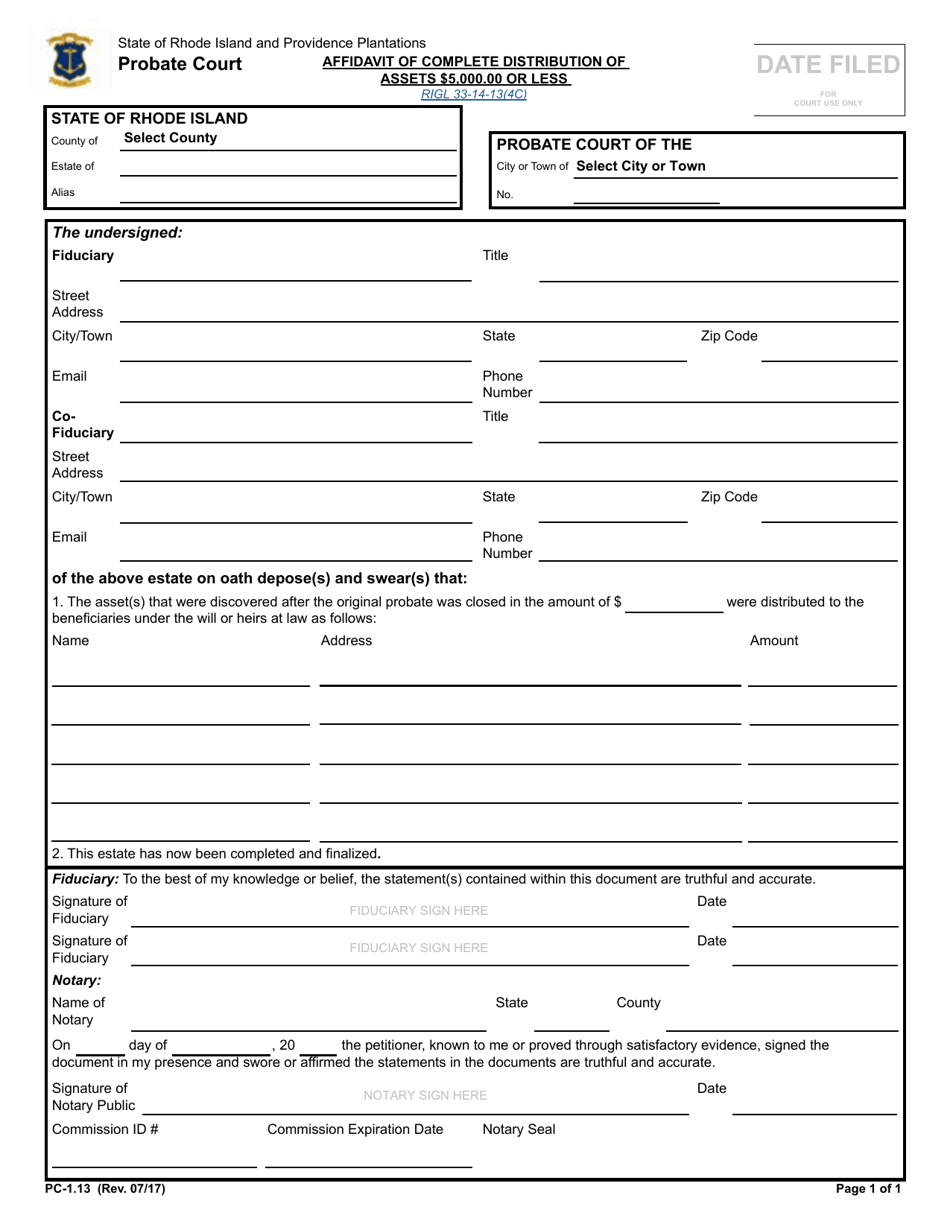 Form PC-1.13 Download Fillable PDF or Fill Online Affidavit Complete ...